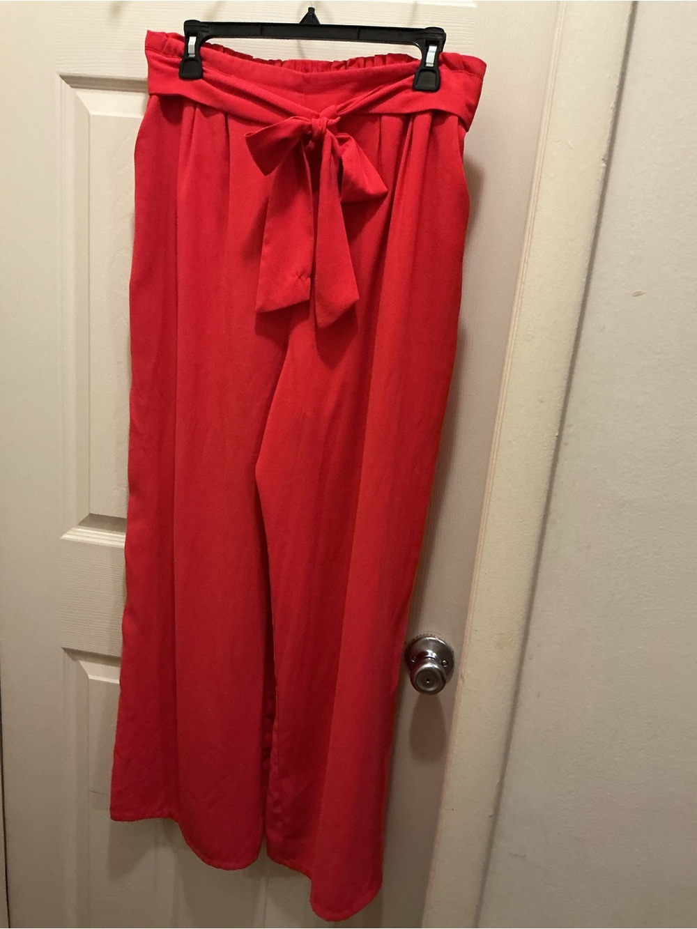 Never worn High-Waist Paperbag Wide-Leg Pants with Tie Belt - Red